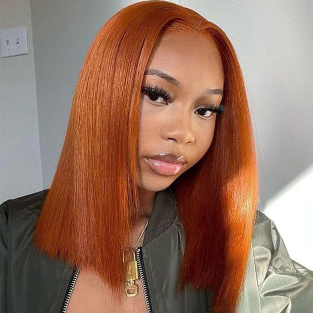 ginger orange straight short bob 13x4 lace front wig