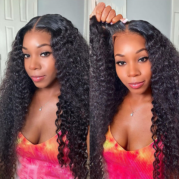 Glueless Lace Closure Wig Curly Pre-Cut Lace Human Hair Wig Pre-Bleached  Knots