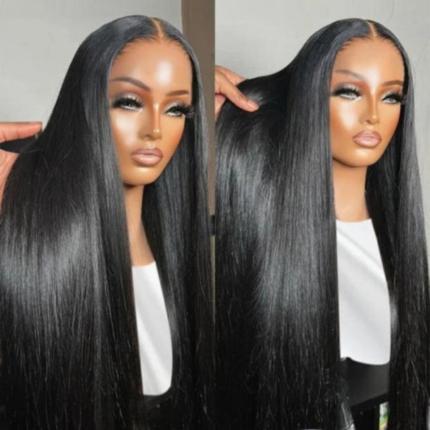 +$9.9 Get A Wig | Drawstring Cap Glueless 13x4 Frontal Lace Human Hair Wig Straight Pre-Cut Lace 220% Density