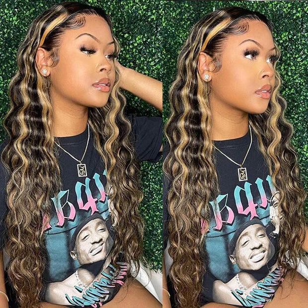 Blonde Highlight 8*5 Pre Cut HD Lace Closure Wigs Glueless Wear & Go Wig #P1B/27 Color