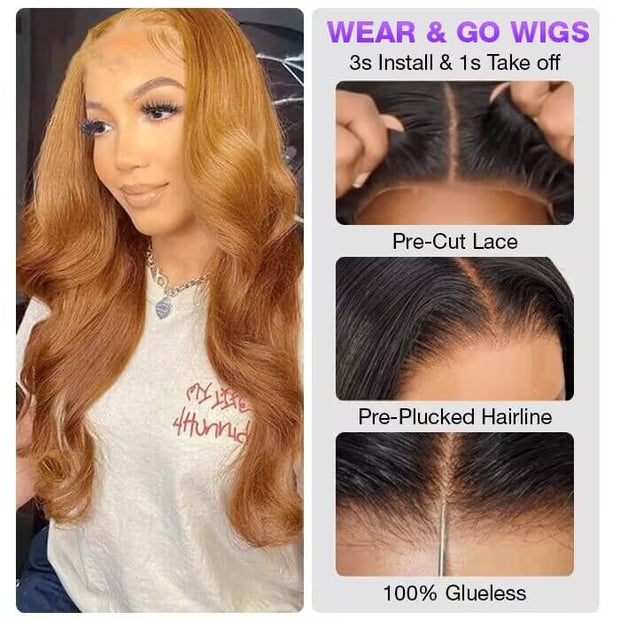 Glueless Wear & Go Wig Body Wave 8*5 Pre Cut HD Lace Closure Wigs #30 Chestnut Brown Color