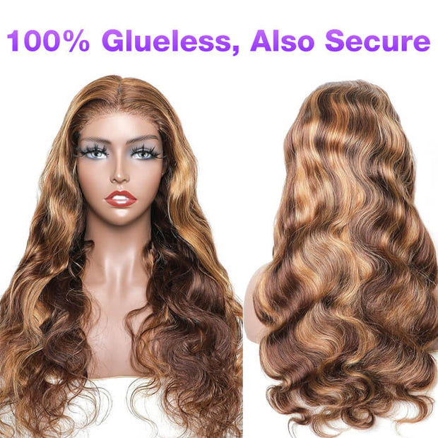 8x5 Glueless Lace Honey Blonde Body Wave Wig With Bleached Knots Put and Go Wig