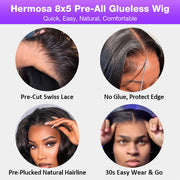 8x5 Pre-Cut HD Lace Glueless Straight Wig Super Secure Pre-Cut & Pre-Pluck & Pre-Bleached Pre-All Wig