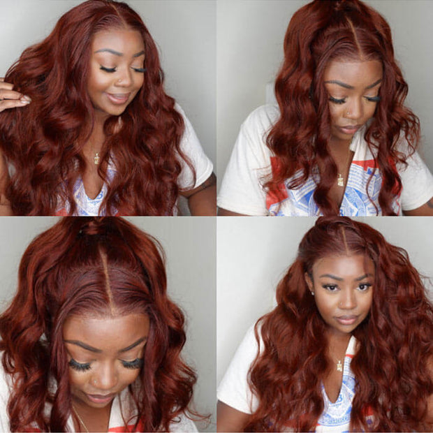 PartingPlus Glueless Body Wave Wig 8x5 Closure HD Lace 100% Human Hair Wig 33# Reddish Brown Color