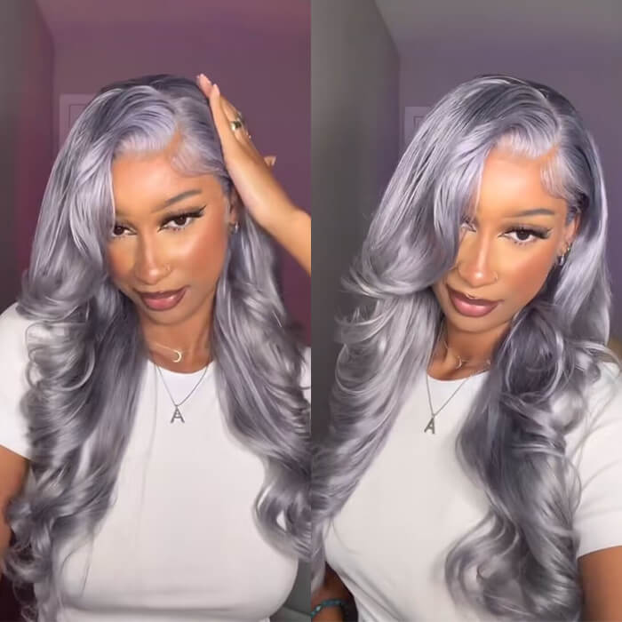 grey body wave hd lace front human hair wig