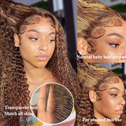 Highlighted Deep Wave Wig #4/27 Ombre Colored Wig Brown Wig With Blonde Highlighted Lace Front Human Hair Wigs