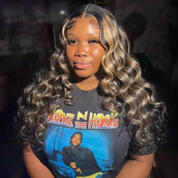 Blonde Highlight 8*5 Pre Cut HD Lace Closure Wigs Glueless Wear & Go Wig #P1B/27 Color