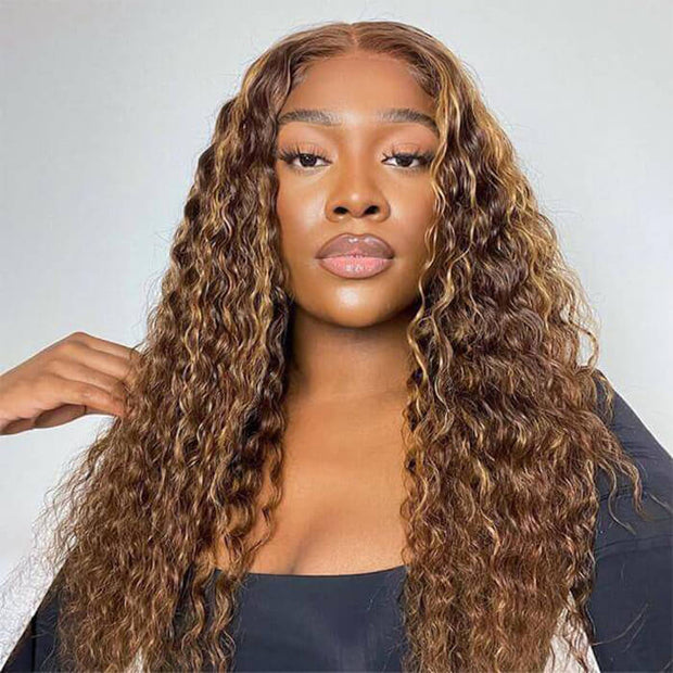 +$9.9 Get A Wig | Highlight Water Wave Drawstring 13x6 HD Lace Front Wigs Virgin Human Hair Pre-Cut Lace 220% Density