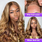 Blonde Highlight Body Wave Wigs #P4/27 Color Upgrade 8*5 Pre Cut Lace Closure Wigs Ready & Go For Sale