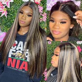 M1B/27 Balayage Highlight 13x6 Glueless HD Lace Front Wig Body Wave Straight Pre Plucked Colored Human Hair Wigs
