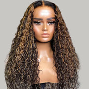 Hermosa Balayage Highlight Water Wave Transparent HD Lace Front Wigs 100% Human Hair Wig with Pre Plucked Hairline