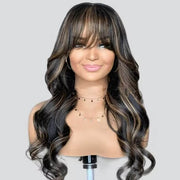 Body Wave Human Hair Wigs with Bangs Glueless HD Lace Wigs Fringe Style