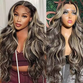 M1B/27 Balayage Highlight 13x6 Glueless HD Lace Front Wig Body Wave Straight Pre Plucked Colored Human Hair Wigs