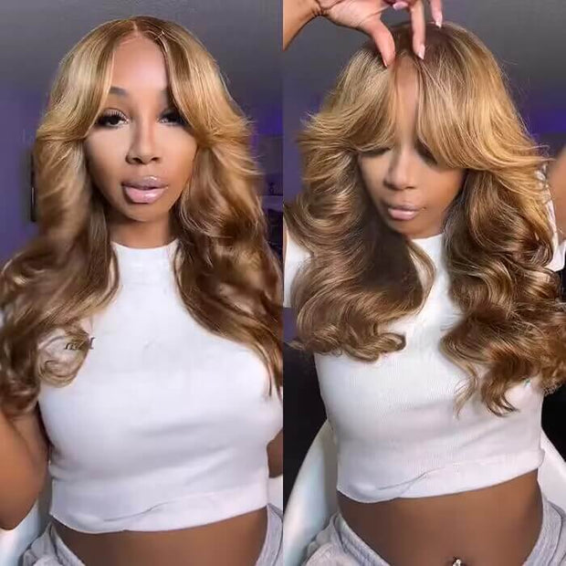 Face-Framing Curtain Bangs Pre-bleached Body Wave Glueless HD Lace Wig Ready To Go