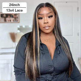 M1B/27 Balayage Highlight 13x6 Glueless HD Lace Front Wig Body Wave Straight Pre Plucked Colored Human Hair Wigs
