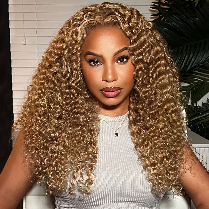 honey blonde curly 13x4 lace front wig