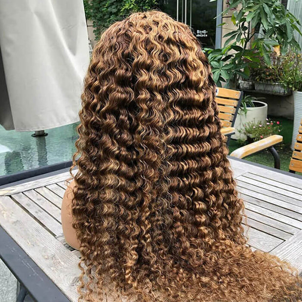 honey blonde highlight deep wave hd lace front wig