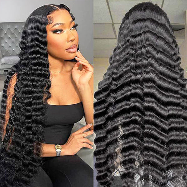 Loose Deep Wave 13*6 Full Lace Glueless Crimped Wig With Pre Bleached Lace Frontal Human Hair Wigs