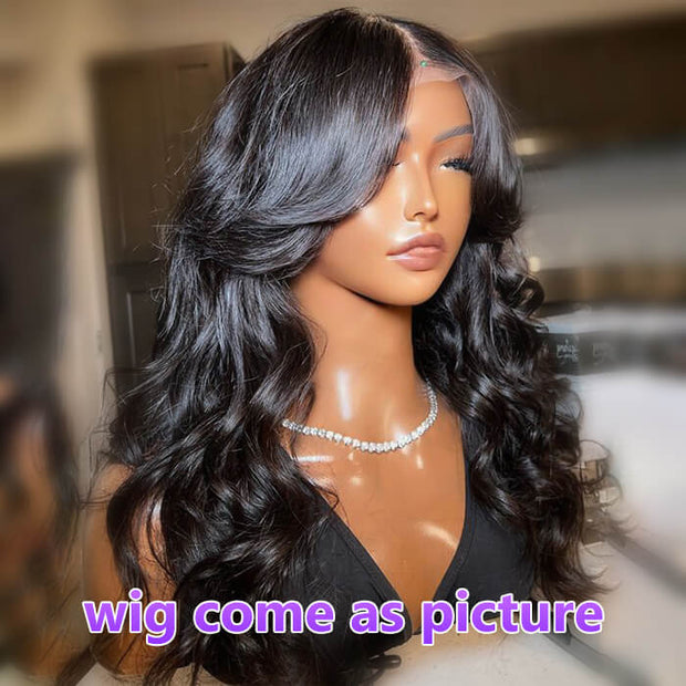 Loose Wave Curtain Bangs Wigs Glueless HD Lace Human Hair Wigs Pre Bleached Knots Wig
