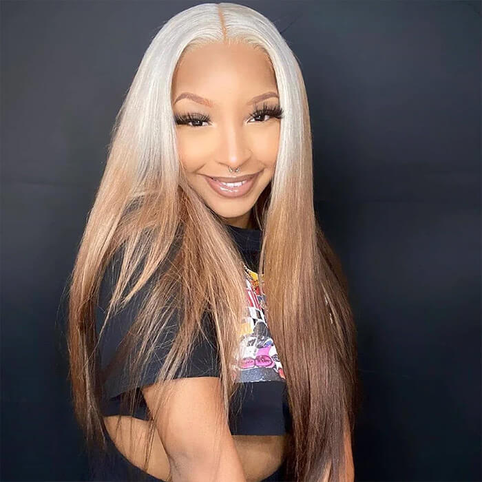 Ombré brown to blonde lace front wig Ash Brown Ombre Blonde Loose Body Hair Ready to Go  main image 3