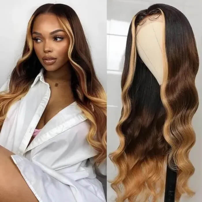 Ombre Body Wave Wigs #1B/4/27 Three Tone Ombre Brazilian Virgin