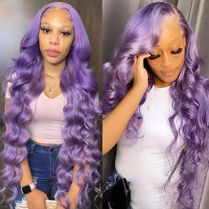 purple human hair hd lace front wig