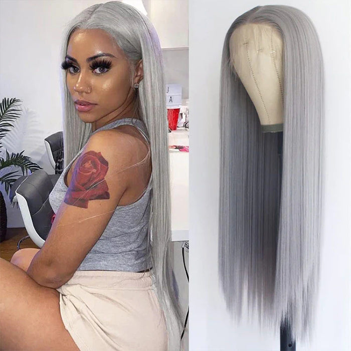 Sliver Gray Color Silky Straight 13x6/5*5 Lace Front Pre  display picture 1