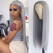 silver gray straight human hair wig