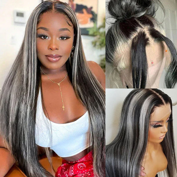 Blonde Highlights HD Lace Frontal Wigs 13x4/13x6 Glueless Straight Wigs Black Wig with #613 Blonde Highlight