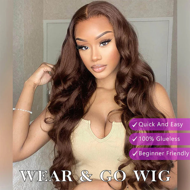 Chocolate Brown Closure Wig Glueless Pre-cut Lace 5x5 Pre-cut Lace Wigs #4 Colored Human Hair Wigs For Women