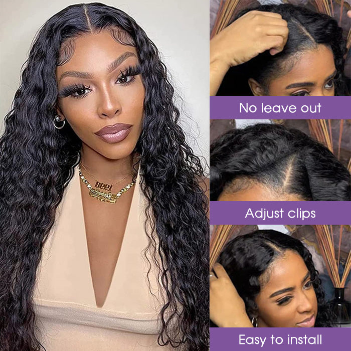 Water Wave V/U Part Human Hair Wigs No Leave Out Beginnger Friendly Easy Install