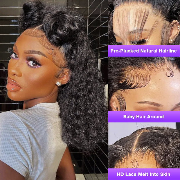 180% Density 5*5 Lace Closure Bob Wigs Pre Plucked Water Wave Wigs For Black Women