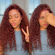 Water Wave 13x4 Lace Front Human Hair Wig and 8x5 HD Lace Glueless Wig #33 Reddish Brown Color