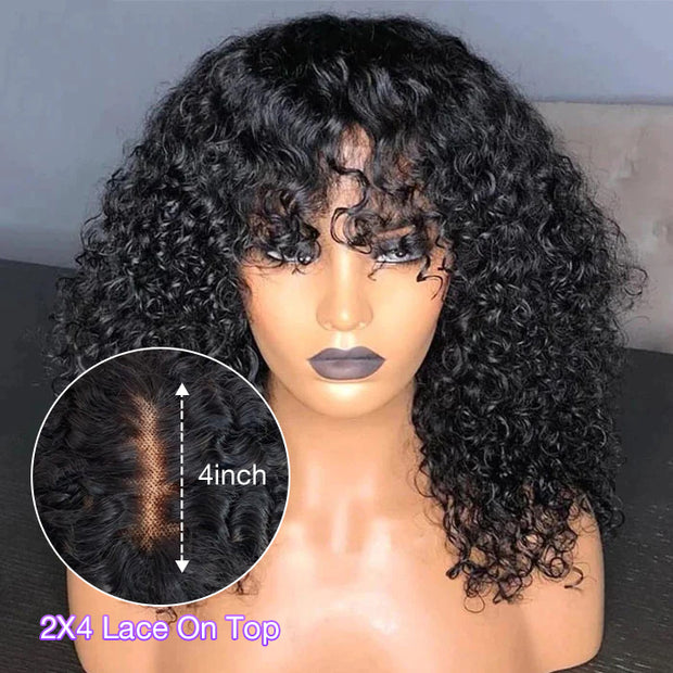 Human Hair Wig With Bangs Glueless Wigs 2X4 HD Lace Wigs With Bangs