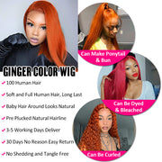 Ginger Orange Straight Wig Glueless HD Lace Front Wigs Human Hair For Women