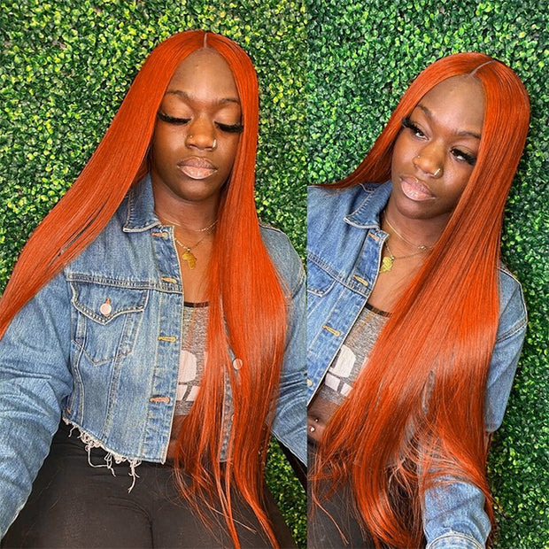 Ginger Orange Straight Wig Glueless HD Lace Front Wigs Human Hair For Women