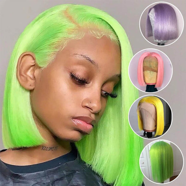 Colorful Straight Bob Wig Human Hair 13x4 Pre Plucked Glueless Bob Lace Front Human Hair Wig
