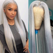 Sliver Gray Color Silky Straight 13x6/5*5 Lace Front Pre Plucked Human Hair Wigs For Women