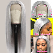 Sliver Gray Color Silky Straight 13x6/5*5 Lace Front Pre Plucked Human Hair Wigs For Women