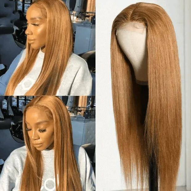 30 Inch Honey Blonde Straight Lace Front Wigs #27 Hair Colored Transparent HD Lace Human Hair Wig