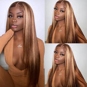 4/27 Honey Blonde Highlight Lace Front Wigs Ombre Color Jerry Curly Human Hair Wigs