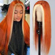 Ginger Wig With Blonde Highlights Colored Lace Front Wigs Straight Ombre Human Hair Wigs