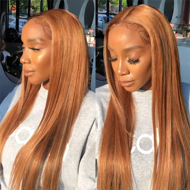 #30 Light Auburn Brown Wigs Straight & Body Wave Colored Human Hair Wigs 13*4 HD Lace Wigs