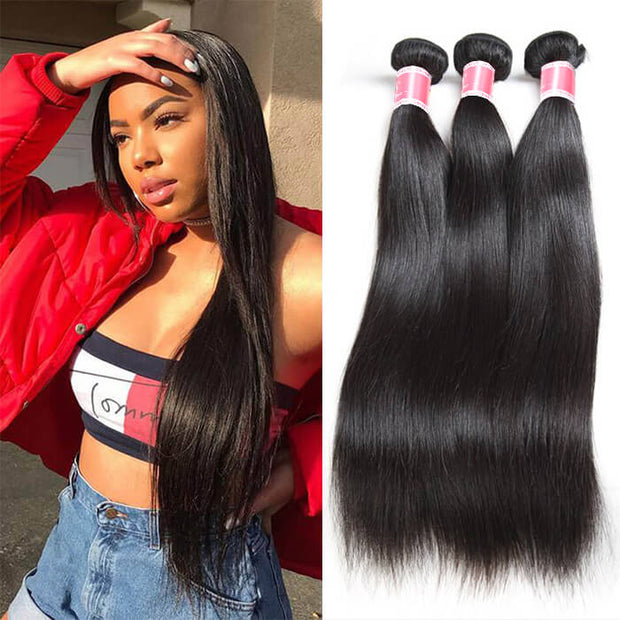 Peruvian Straight Hair 3/4 Bundle Deals Unprocessed Virgin Human Hair Extensions In Stock