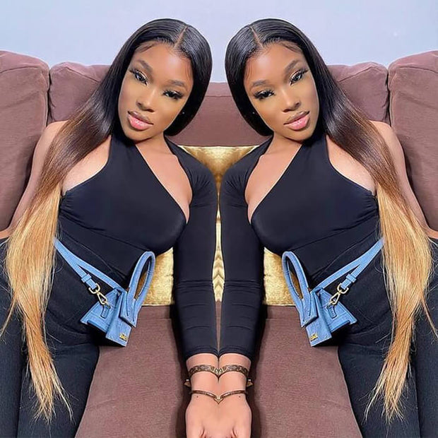 Gorgeous Ombre Color T1B/4/27 Body Wave Undetectable HD Lace Frontal Wigs Pre Plucked