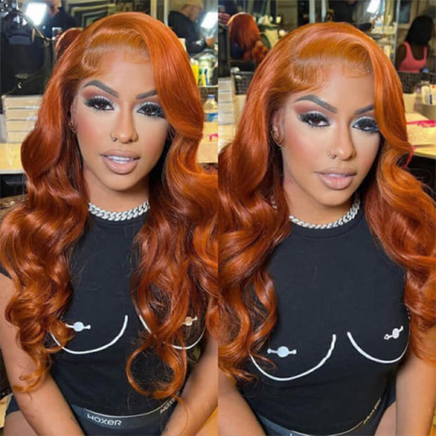 Ginger Color 13x4 HD Lace Front Wig Body Wave Colored Human Hair Wigs Pre Plucked Hairline