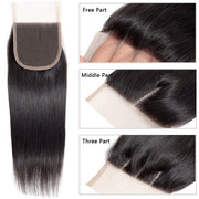 Peruvian Straight Hair 3 Bundles with 4*4 Closure Soft Unprocessed Virgin Human Hair