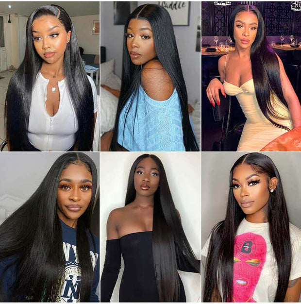 Hermosa Pre Bleached Knots Silky Straight Human Hair Wig Invisible HD Lace Front Wig