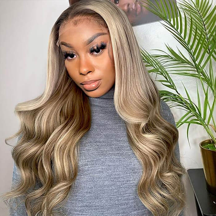 Exclusive Original Blonde Highlight Lace Front Human Hair Wigs #P18/613 Blonde Hair With Highlights For Sale