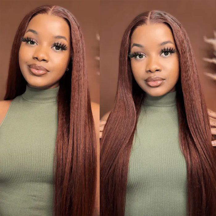 33 Red Brown Auburn Colored Kinky Straight 13x4/5x5 HD Transparent